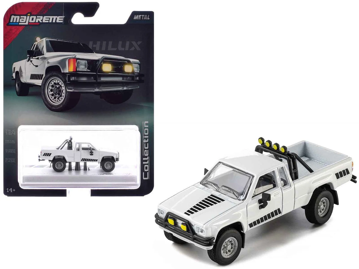1985 Toyota Hilux SR5 Pickup Truck White with Black Graphics "Collection" Series 1/64 Diecast Model Car by Majorette