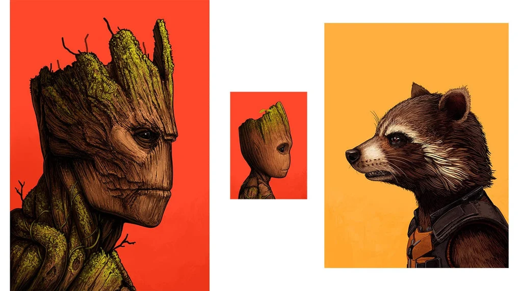 Guardians Portrait Set: Baby Groot, Groot & Rocket - Mike Mitchell
