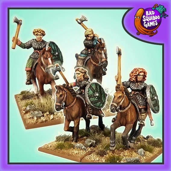 Mounted Shieldmaiden Hearthguard 28 mm Scale Model Metal Figures - Bad Squiddo Games