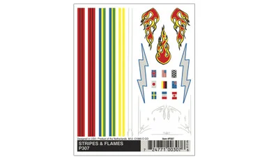 Pine Car P307 Dry Transfer Decals, Stripes & Flames - Pinecar