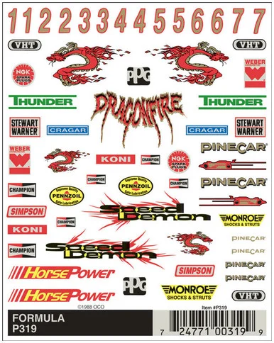 Pine Car P319 Dry Transfer/Formula - Pinecar