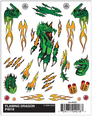 Pine Car P4018 Dry Transfer Decals, Flaming Dragon - Pinecar