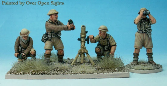 British WW2 3” Mortar and Crew, 28 mm Scale Model Metal Figures - Perry Miniatures
