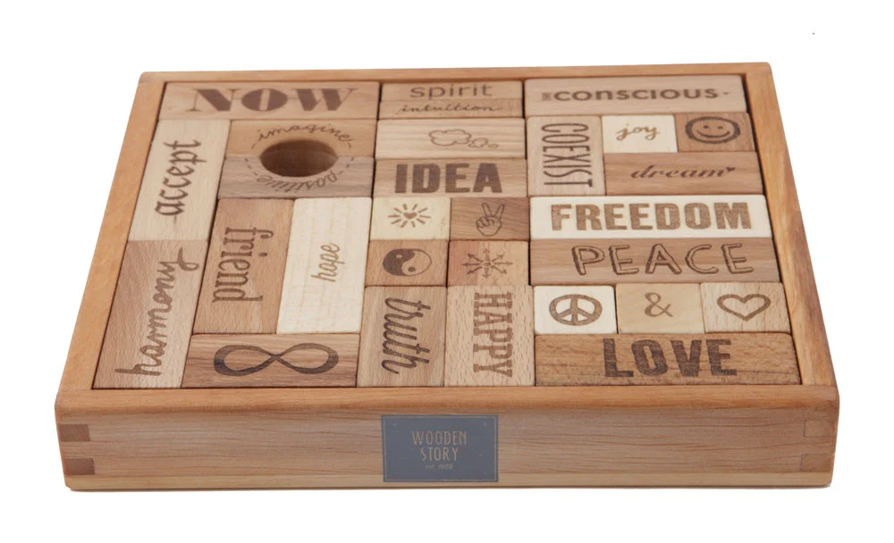 Peace & Love Natural Colored Blocks In Tray – 29 pcs - Wooden Story