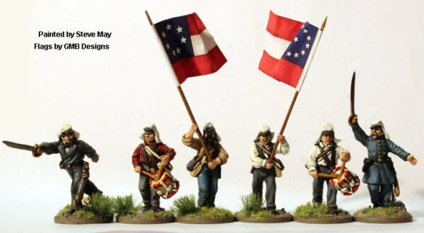 American Civil War Early Confederate Command Advancing 28mm Scale Metal Figures - Perry Miniatures