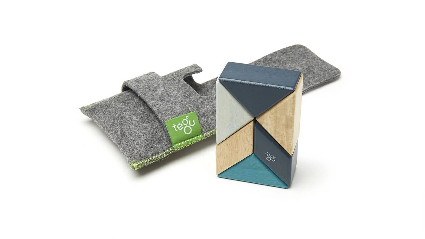 Pocket Pouch Prism 6 Piece Magnetic Wooden Block Set : Blues - Tegu