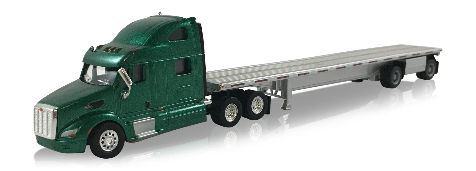 Peterbilt 587 Tractor (Green) w/ Spread Axle Highboy Trailer (Silver) Scale 1:87 (HO Scale) Model By Promotex