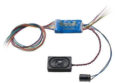 Digitrax SDH166D Standard 1 Amp Sound Decoder, HO Scale, 1.0 Amp/2.0 Amps Peak, 6 FX3 Functions, 0.2 Amp, 8 Ohm Box Speaker