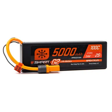 Spektrum SPMX52S100H5 7.4V 5000mAh 2S 100C Smart G2 Hardcase LiPo Battery: IC5