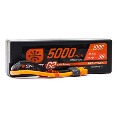 Spektrum SPMX53S100H3 11.1V 5000mAh 3S 100C Smart G2 Hardcase LiPo Battery: IC3