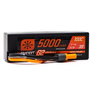 Spektrum SPMX53S100H5 11.1V 5000mAh 3S 100C Smart G2 Hardcase LiPo Battery: IC5