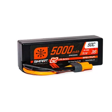 Spektrum SPMX53S50H5 11.1V 5000mAh 3S 50C Smart G2 Hardcase LiPo Battery: IC5