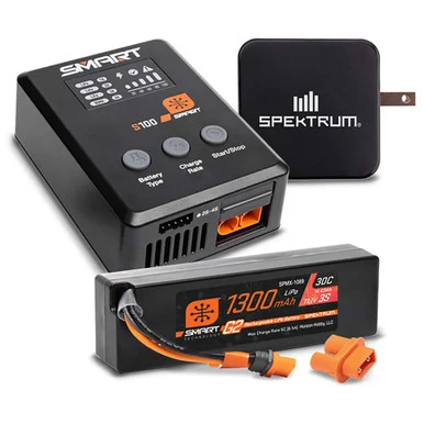 Spektrum SPMXPSS315 Smart Powerstage Bundle: 1300mAh 3S 30C LiPo Battery (IC2) / S100 Charger / 65W Power Supply / Adapter