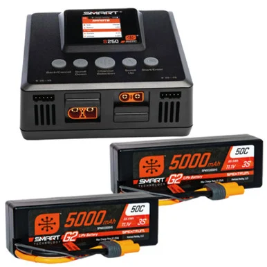 Spektrum SPMXPSS600 Smart Powerstage 6S Surface Bundle: 2xG2 5000mAh 3S LiPo IC5 & S250 Charger