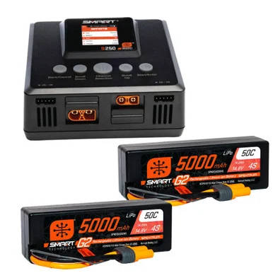 SPMXPSS800: Smart Powerstage 8S Surface Bundle: (2) G2 5000mAh 4S LiPo IC5 & S250 Charger - Spektrum