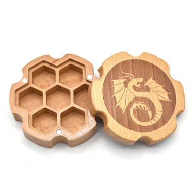 Foam Brain Games 1909 Beech Wood Dice Box (Hexagonal) with Dragon - FoamBrain