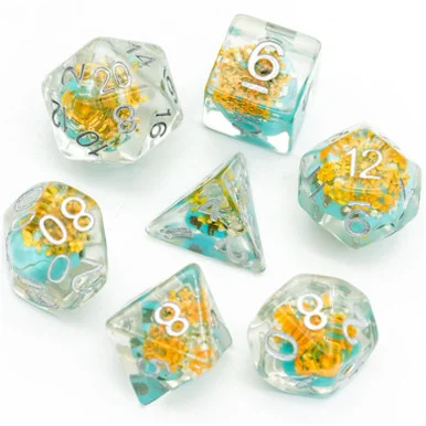 Foam Brain Games 1140 Yellow Flower with Blue Skull RPG Dice Set - FoamBrain