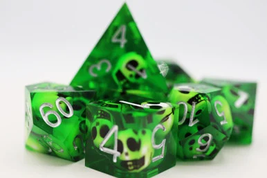 Foam Brain Games 2241 Sharp Edge Resin RPG Dice Set - Green Skulls