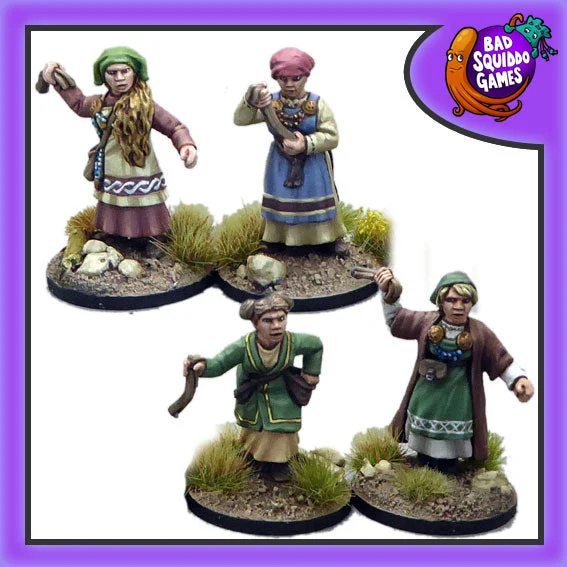 Shieldmaiden Slingers 28 mm Scale Model Metal Figures - Bad Squiddo Games