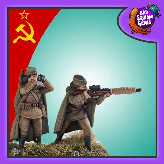 Female Soviet Sniper Team (Standing) 28 mm Scale Model Metal Figures - Bad Squiddo Games