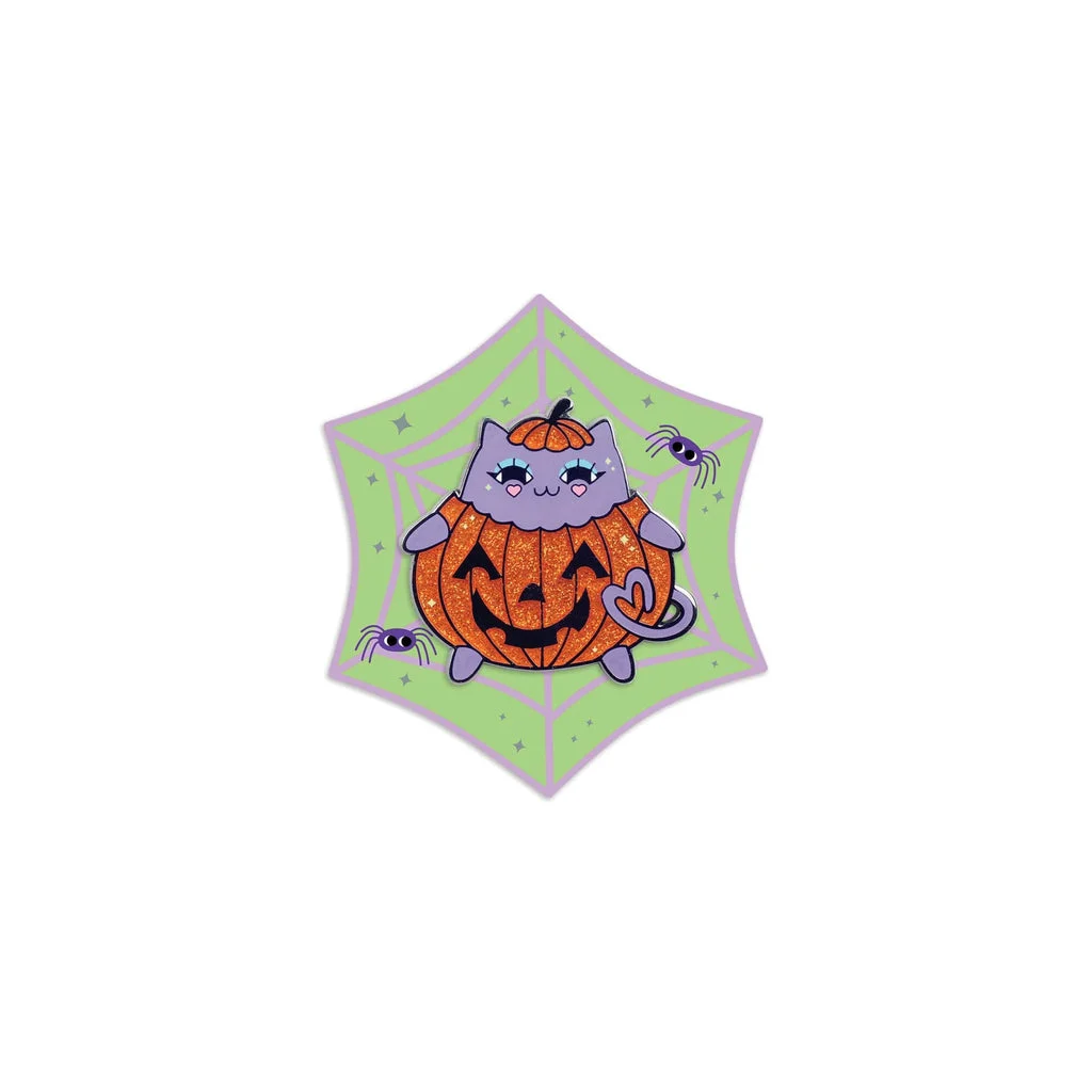 Kawaii Pumpkin Kitty Enamel Pin - Sparklebombb