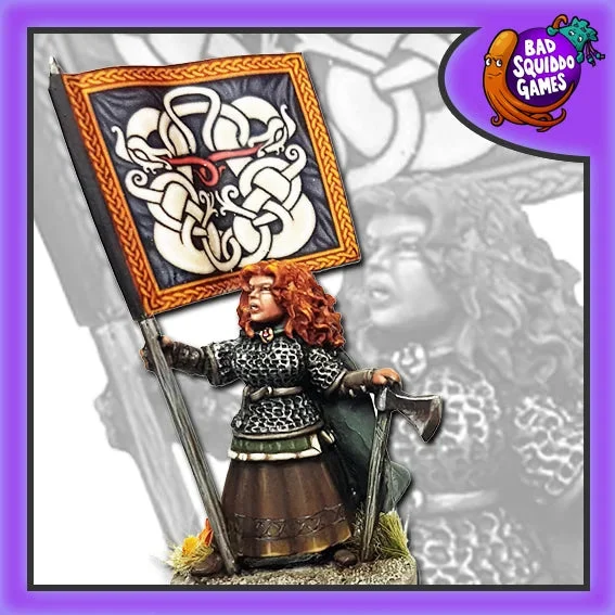 Svala Shieldmaiden Standard Bearer 28 mm Scale Model Metal Figure - Bad Squiddo Games
