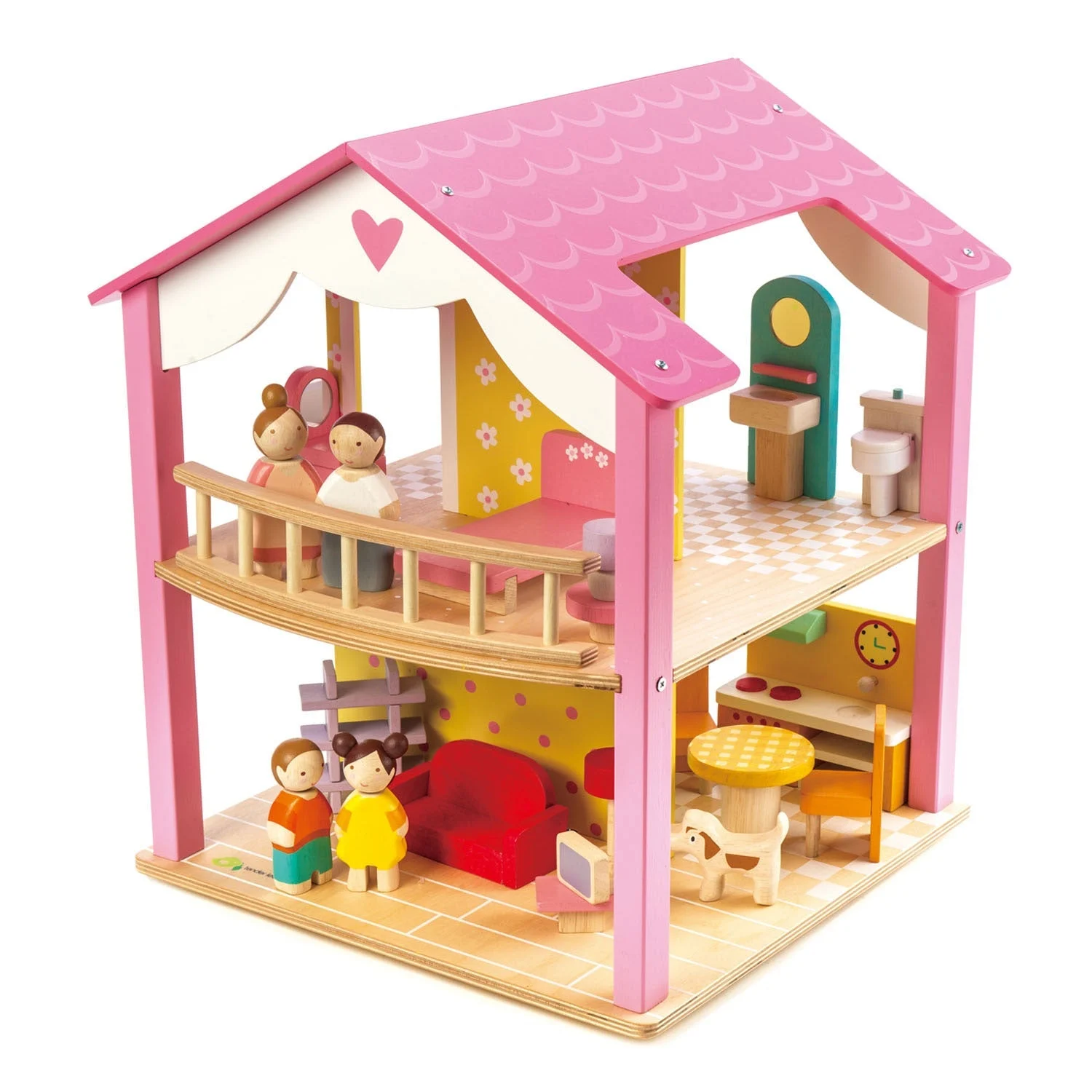 Pink Leaf Wooden Doll House - Tender Leaf Toys
