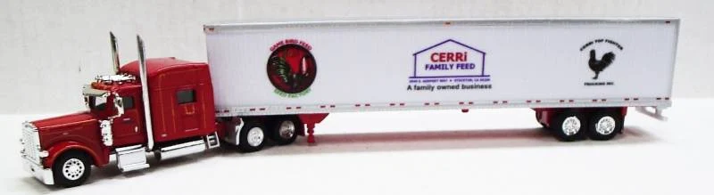 Peterbilt 389 Sleeper Cab (Red) 53’Dry Van Cerri Family Feed Livery, 1:87 (HO) Scale Model - Trucks N Stuff