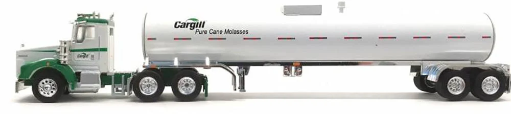 Kenworth T-800 Day Cab (White, Green) With Food Grade Tanker - Cargill Pure Cane Molasses Scale 1:87 (HO Scale) Model by Trucks N Stuff
