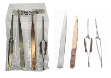 4-Piece Assorted Hobby/Soldering Tweezer set (6.5" Cross Action,6.5" Fiber Grip ST, 6.5" Brass ,7" Straight)