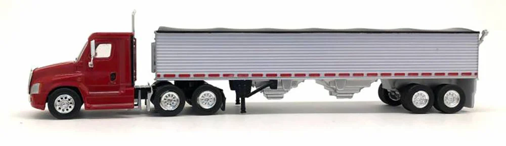 Freightliner Cascadia Day Cab (Red) 40' Grain Trailer 1:87 (HO Scale) Model By Trucks N Stuff
