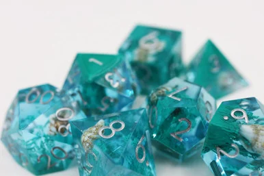 Foam Brain Games 2315 Sharp Edge Resin RPG Dice Set - Teal Coral & Sea Snail