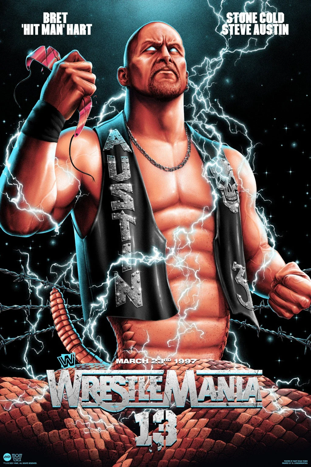 WrestleMania 13: Stone Cold Steve Austin vs Bret Hart Poster - Matt Ryan Tobin