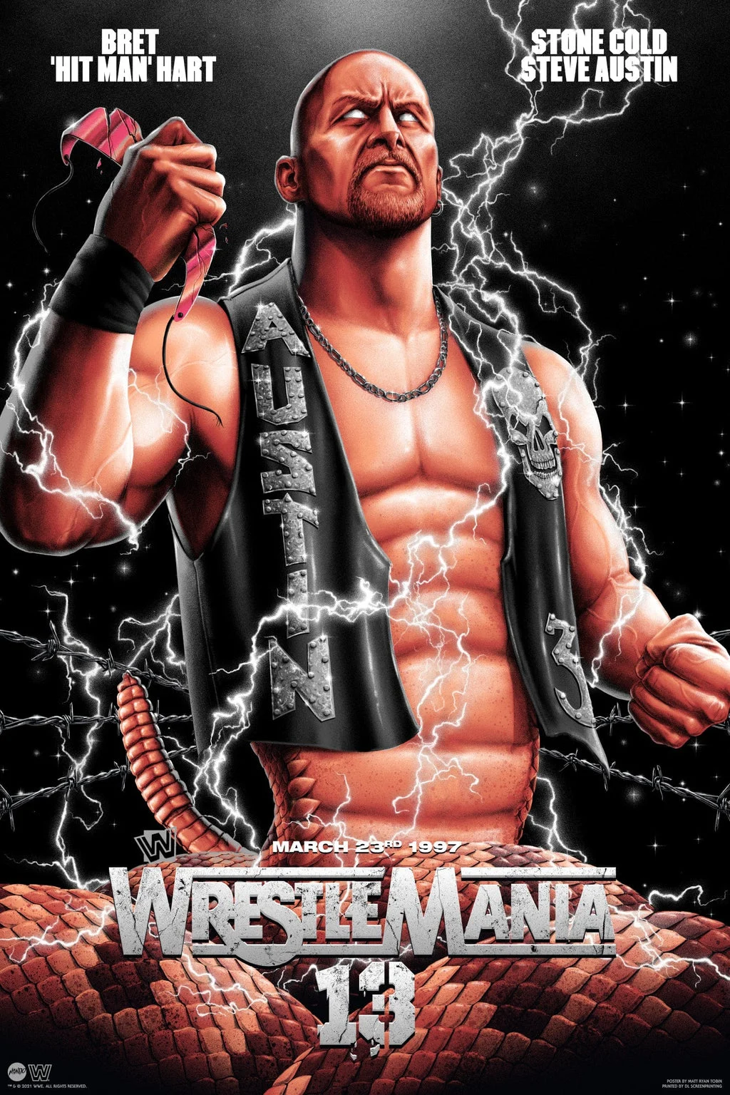 WrestleMania 13: Stone Cold Steve Austin vs Bret Hart Variant Poster - Matt Ryan Tobin