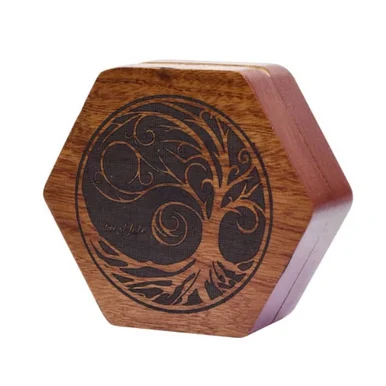 Foam Brain Games 6026 Tree of Life Sapele Wood Dice Box (Hexagonal) - FoamBrain
