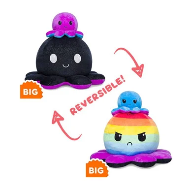 TeeTurtle TEE5597TYPLG1 BIG Reversible Octopus Plushie Black & Rainbow - Tee Turtle