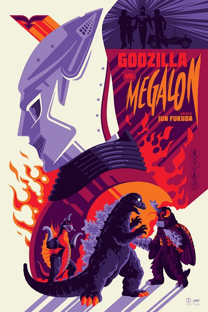 Godzilla Vs Megalon Screenprinted Poster - Tom Whalen