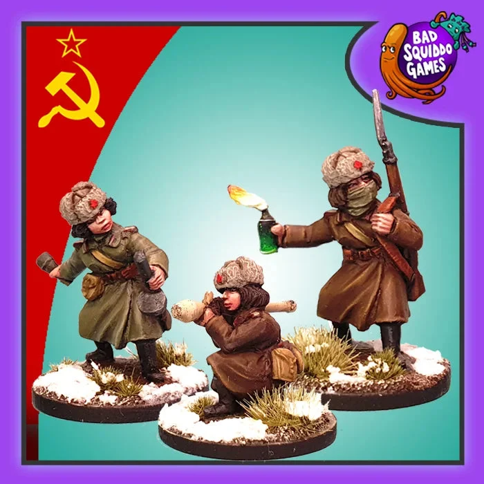 Soviet Winter Tank Hunters 28 mm Scale Model Metal Figures - Bad Squiddo Games