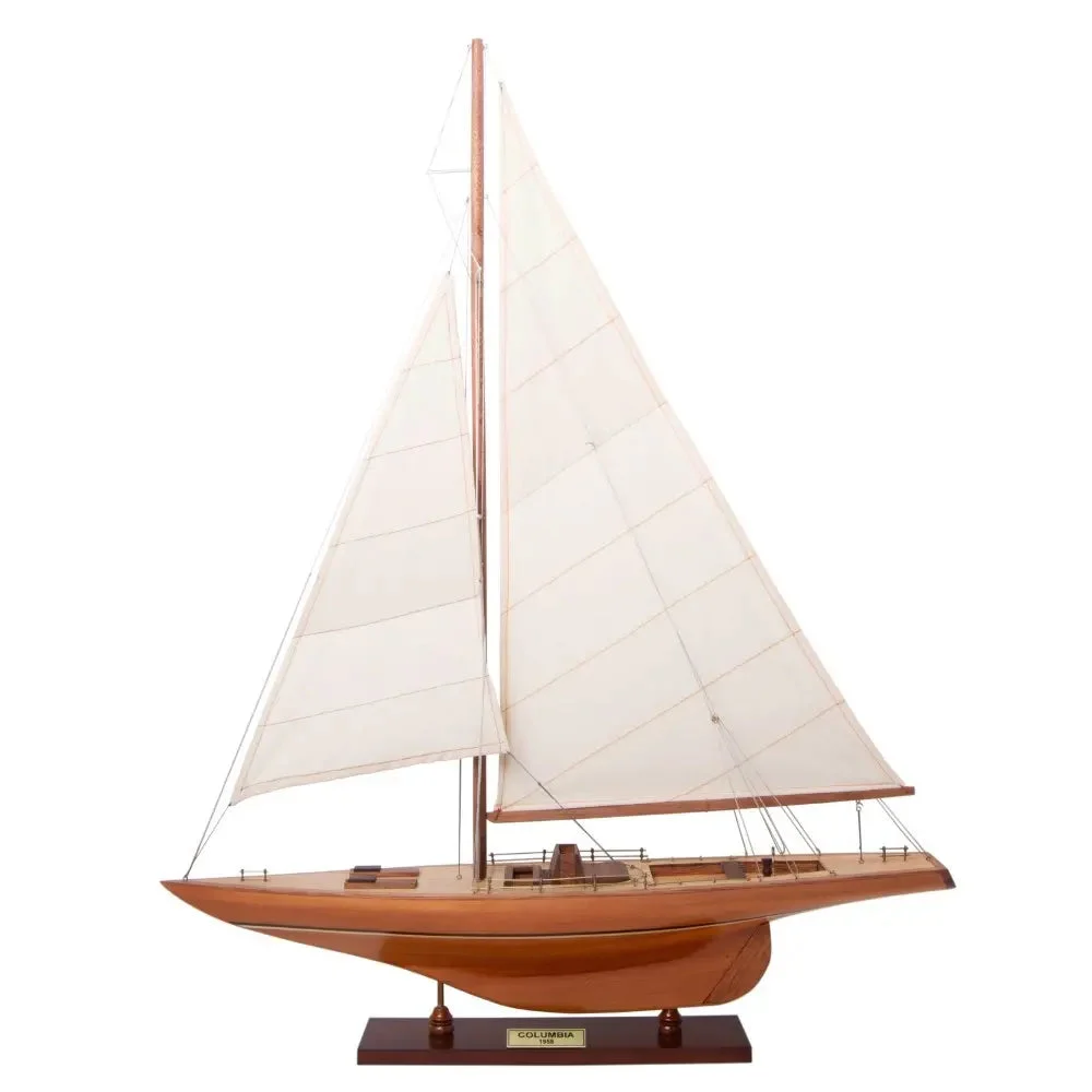 Columbia 1958 America's Cup Small Sailboat Model — Scratch-Built Wood Plank-on-Frame Replica