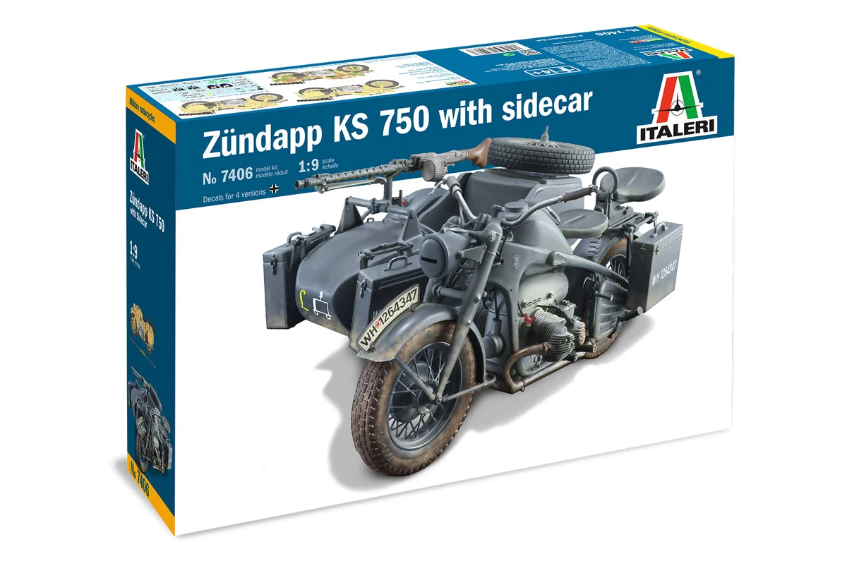 Zundapp KS 750 w/ Sidecar 1/9 Scale Plastic Model Kit - Italeri