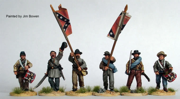 American Civil War Confederate Infantry Command Advancing, 28 mm Scale Model Metal Figures - Perry Miniatures