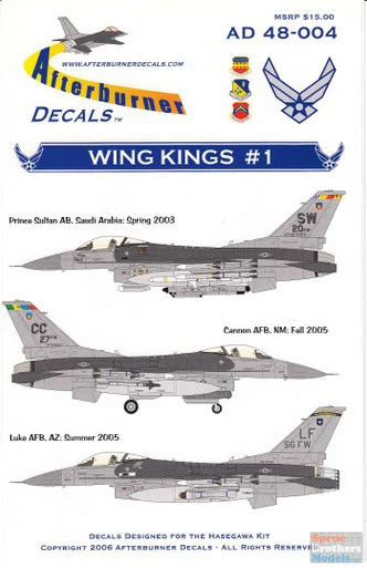 AFD48004 1:48 Afterburner Decals F-16C Falcon Block 40/42/50 "Wing Kings #1"
