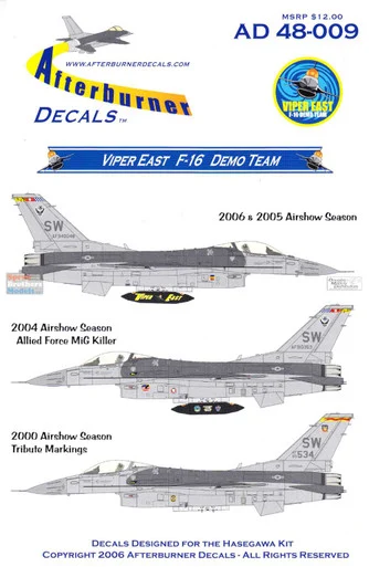 AFD48009 1:48 Afterburner Decals - F-16C Block 50 Falcon Viper East Demo Team 20th FW Shaw AFB*