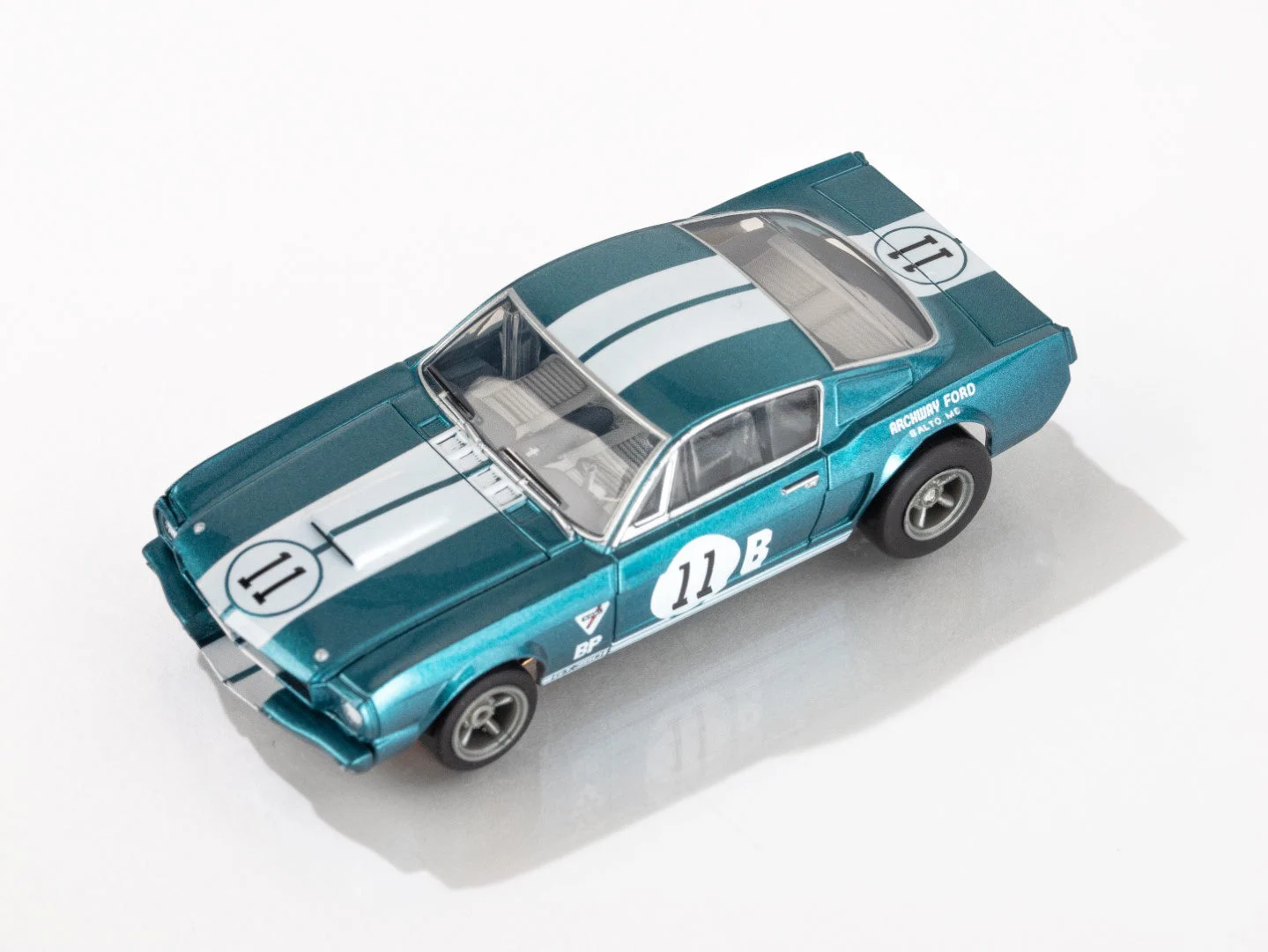 AFX Racing 1965 Shelby Mustang GT350R Donohue Blue/White 1:64 Scale Slot Car