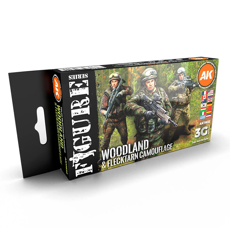 AK Interactive 3rd Generation Figures Series: Woodland & Flecktarn Camouflage Set (AK11632) – 6 x 17ml