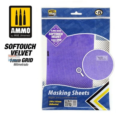 AMM8245 AMMO by Mig - Softouch Velvet Masking Sheets with 1mm Grid (290 x 145mm) 5 Sheets