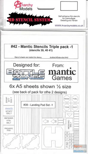 ANMHD0042 Anarchy Models HD Stencil System - #42 Mantic Stencils Triple Pack - 1