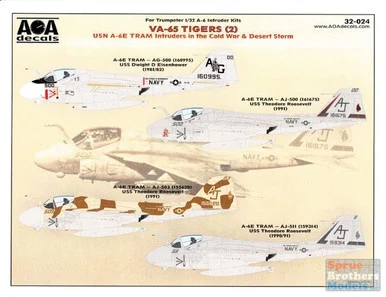 AOA32024 1:32 AOA Decals - US Navy A-6E TRAM Intruder in the Cold War & Desert Storm - VA-65 Tigers Part 2