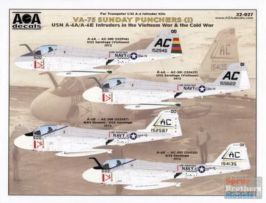 AOA32027 1:32 AOA Decals - US Navy A-6A A-6E Intruder in the Vietnam War & Cold War - VA-75 Sunday Punchers Part 1