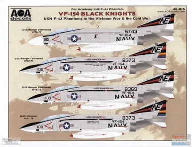 AOA48015 1:48 AOA Decals - USN F-4J Phantom II in the Vietnam War & Cold War: VF-154 Black Knights